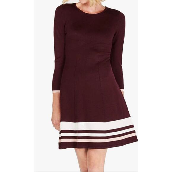 Jessica Howard Sweater Dress, Navy with Gray Pink stripes, M - Picture 10 of 12
